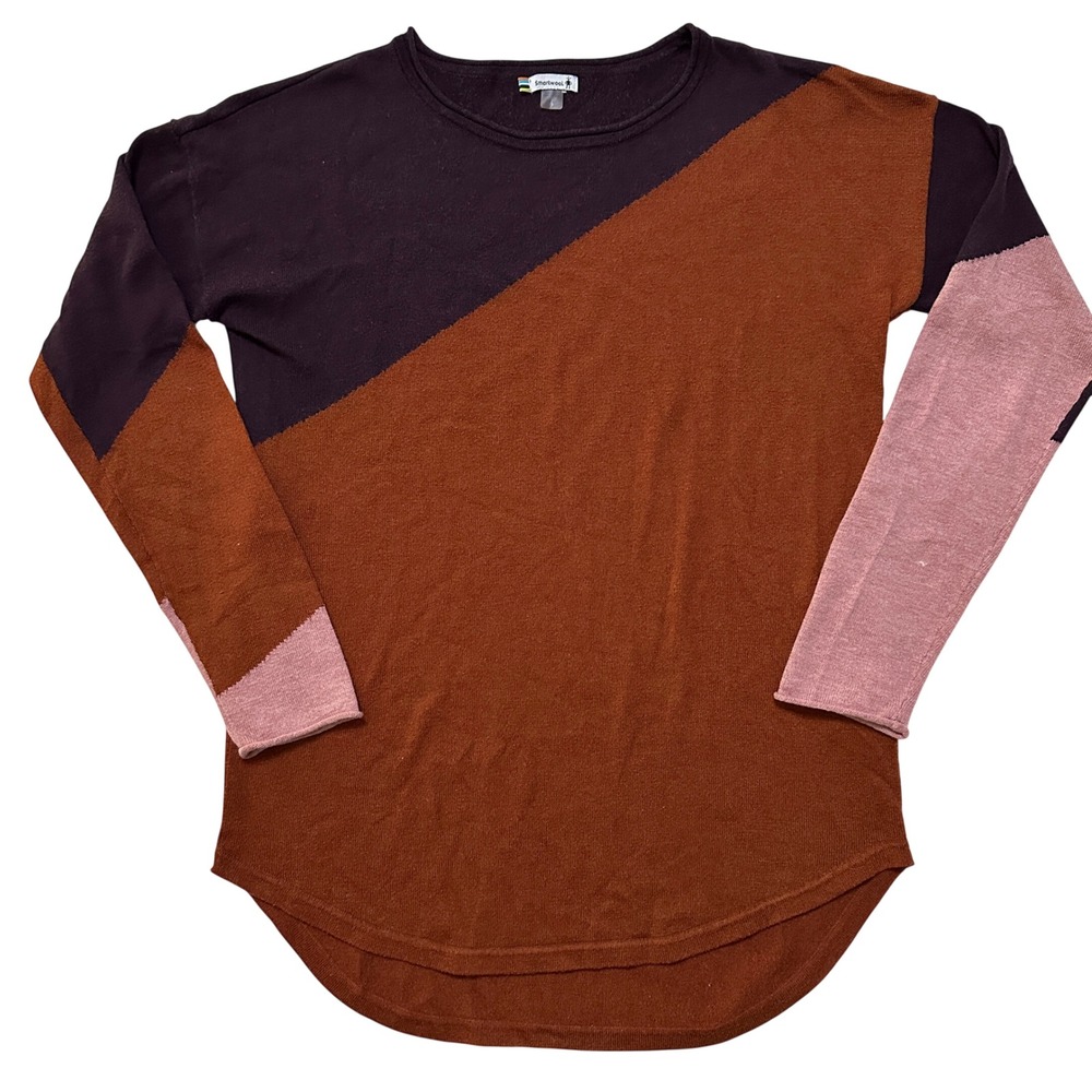 Smartwool Merino Wool Blend Colorblock Sweater S Orange Pink Tunic Crewneck